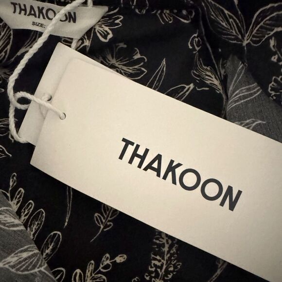 NWT Thakoon Botanical Print Button Up Shirt Dress in Black & Cream Size 8 - Picture 6 of 12